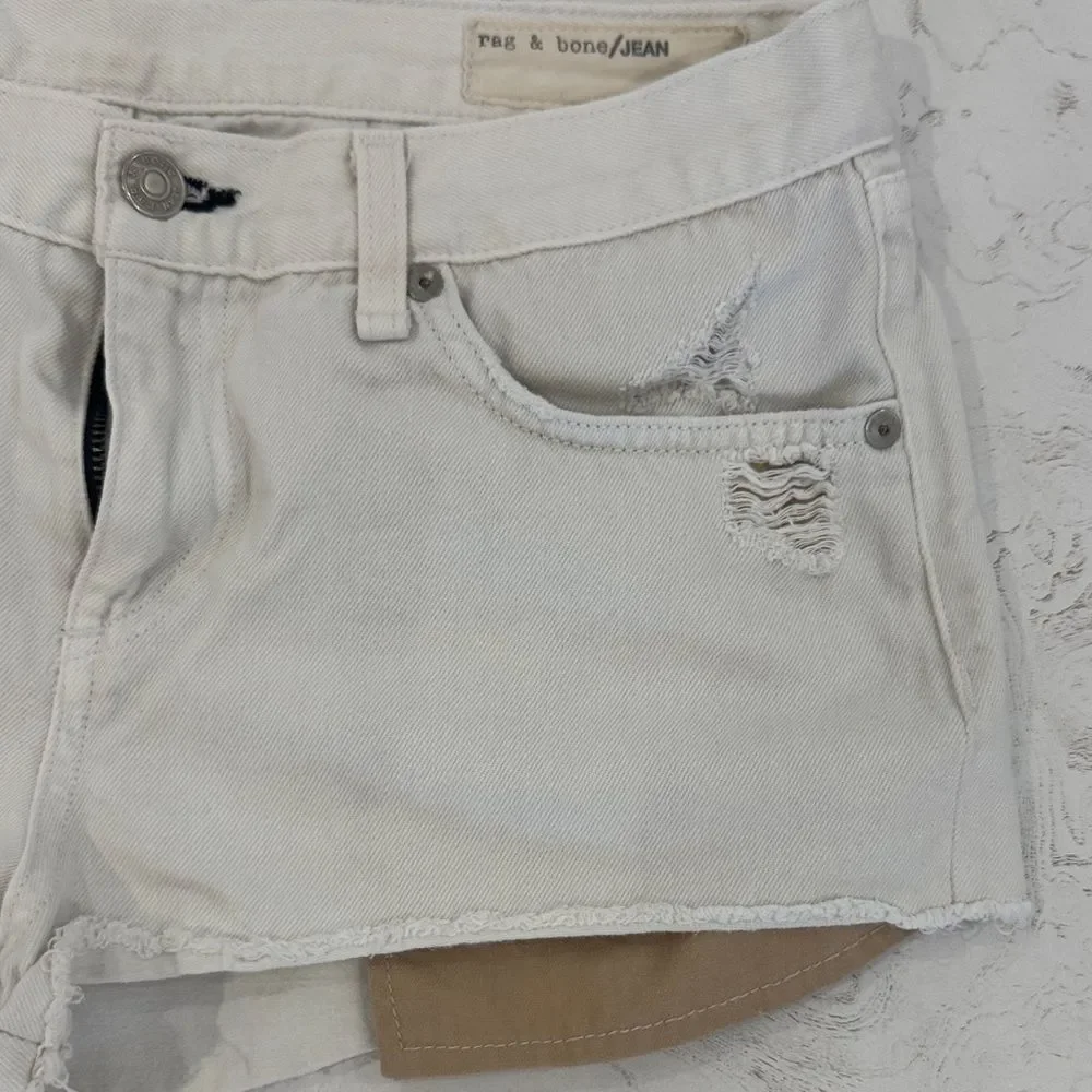 rag & bone Off-White Distressed Denim Cutoff Shorts